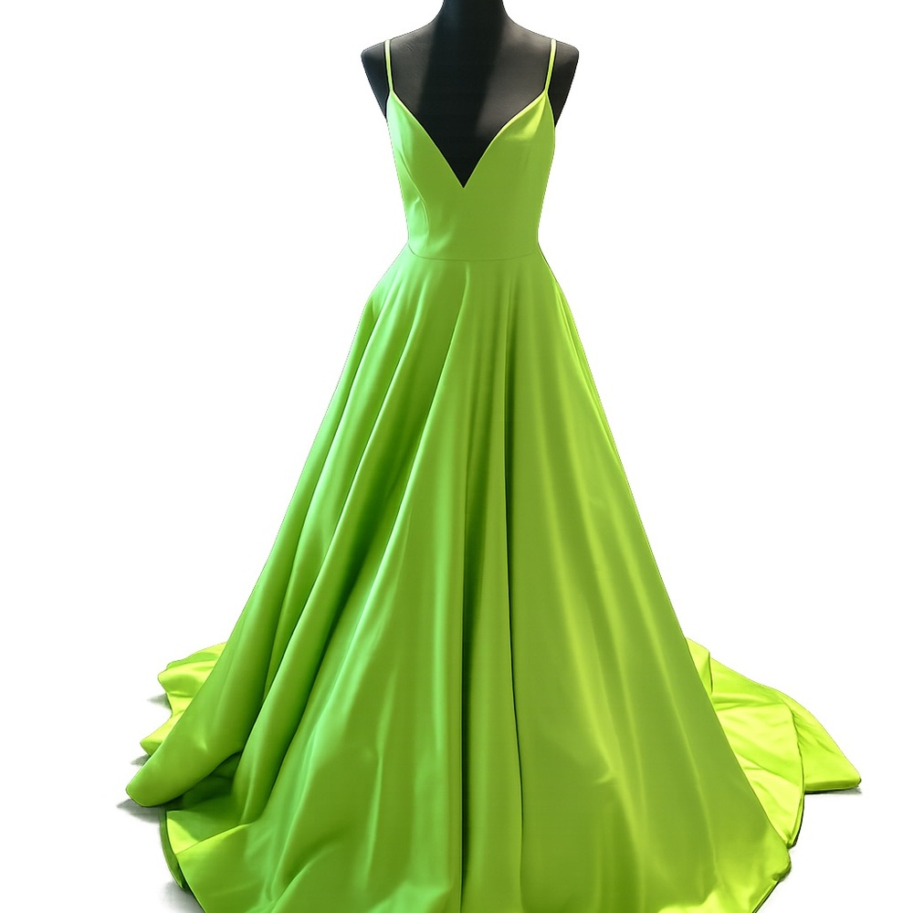 Elegant Lime Green Prom Gown with V-Neck